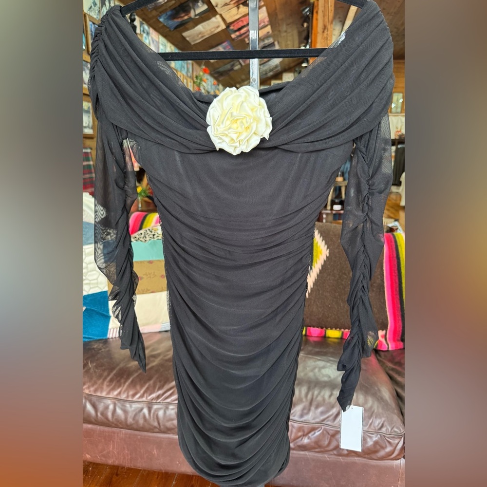 Elegant‎ Black Dress with Floral Accent